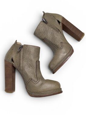 Alexander Wang Livia Leather High Heel Ankle Boots Olive Green Size 37